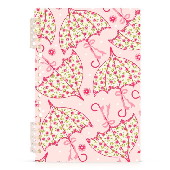 Pink Umbrellas and Floral Spiral Journal Notebook College Ruled Notebook 8.3" x 5.7" A5 Lined Thick Paper Page