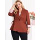 thumbnail image 3 of Women's Plus Size Contrast Stripe Cuff Notched Lapel Blazer Red 2X, 3 of 6