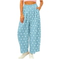 thumbnail image 2 of Favoffer Women's Casual Pants Elastic Waist Polka Dot Print Pocket Comfortable Long Linen Pants Wide Leg Pants for Work Travel Shopping Lounging, 2 of 6