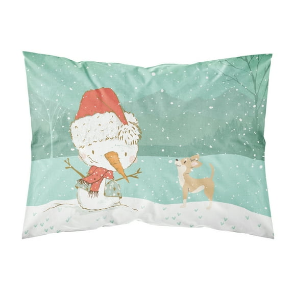 Tan Chihuahua Snowman Christmas Fabric Standard Pillowcase