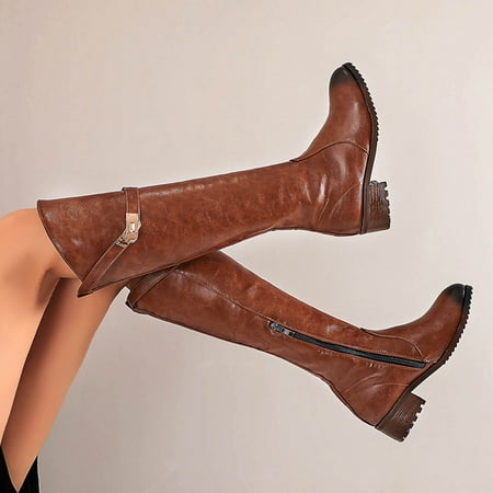 

Zunfeo Women Knee-High Boots- Fashion Warm Middle Heeled Solid Casual Knight Boots Pointy Toe Boots Christmas Gifts Clearance Yellow 9