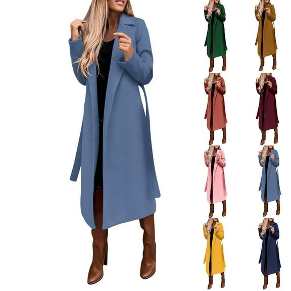 TrendOFT Women's Winter Double Wool Coat Long Sleeve Notch Lapel Long Trench Coat BU1 L