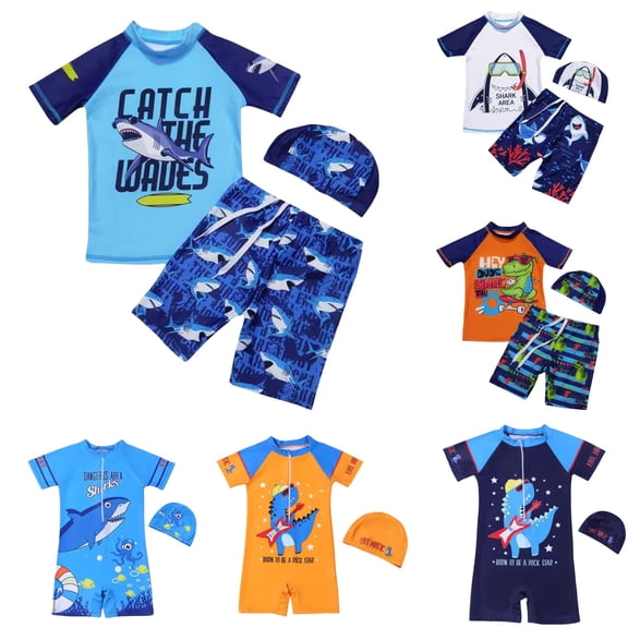 Avolia Boys Swimwear Swim Trunks Set Round Neck Lightweight Breathable Quick-Drying Polyester Summer Pool Beach Vacation 3-13 Years Old with Elastic WaistbandSky Blue2XL
