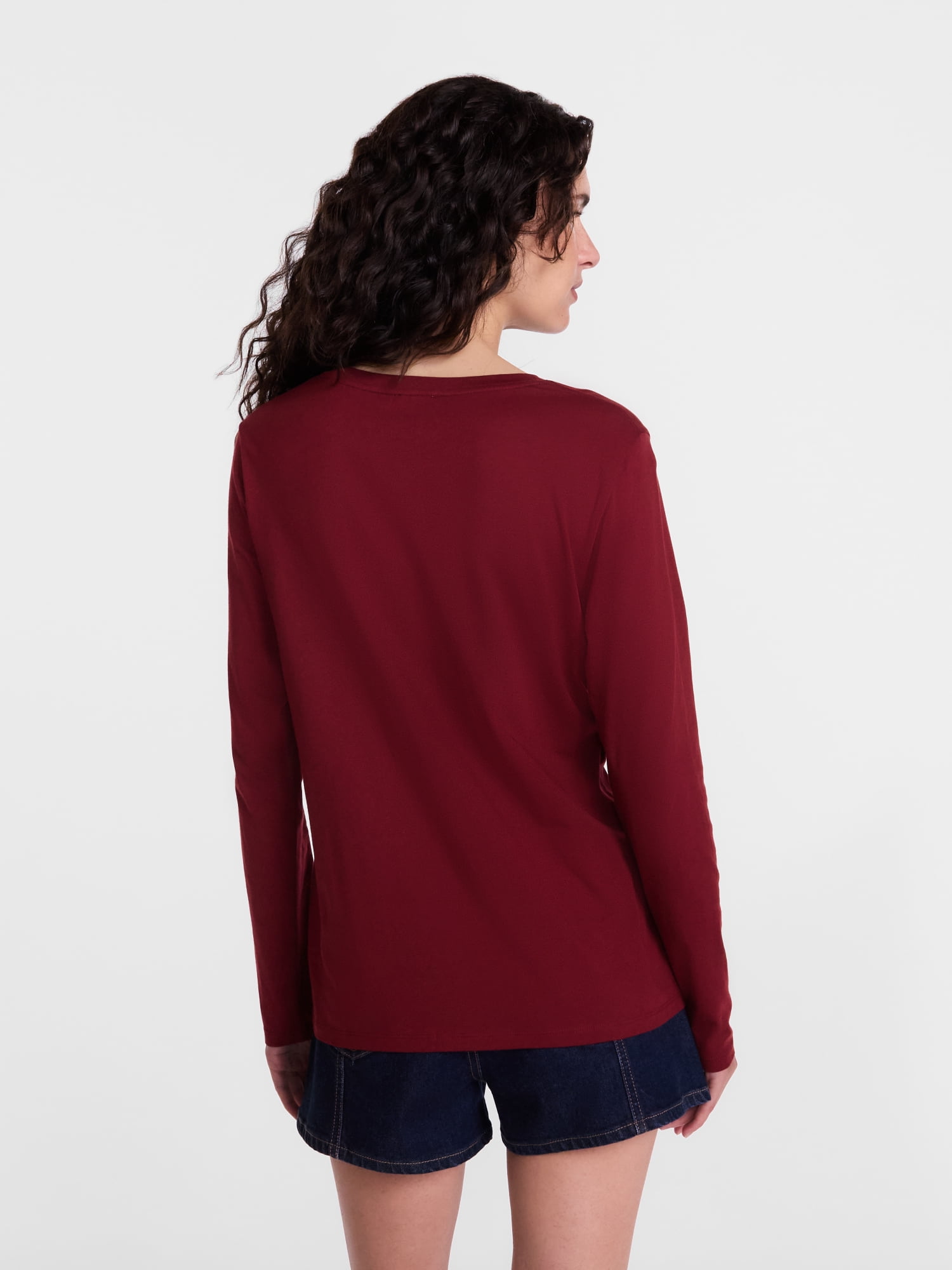Scenario Women's Cotton Crewneck Tee with Long Sleeves, Sizes XS-XXXL