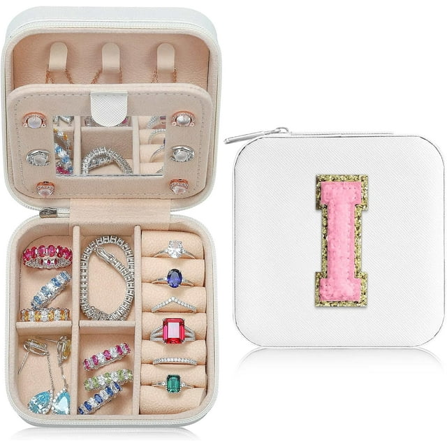LAICAIW Small Jewelry Box for Girls, Travel Initial Jewelry Box for Girls | Small Jewelry Organizer Box | Travel Jewelry Case Jewelry Box Organizer | Mini Travel Jewelry Box-Initial I