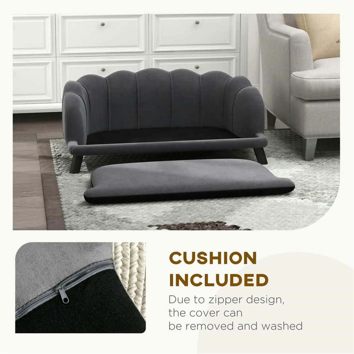 Kadyn 38" Pet Sofa with Pillow and Wooden Legs, Dog Bed for Medium-Large Dogs, Comfortable & Durable, Gray