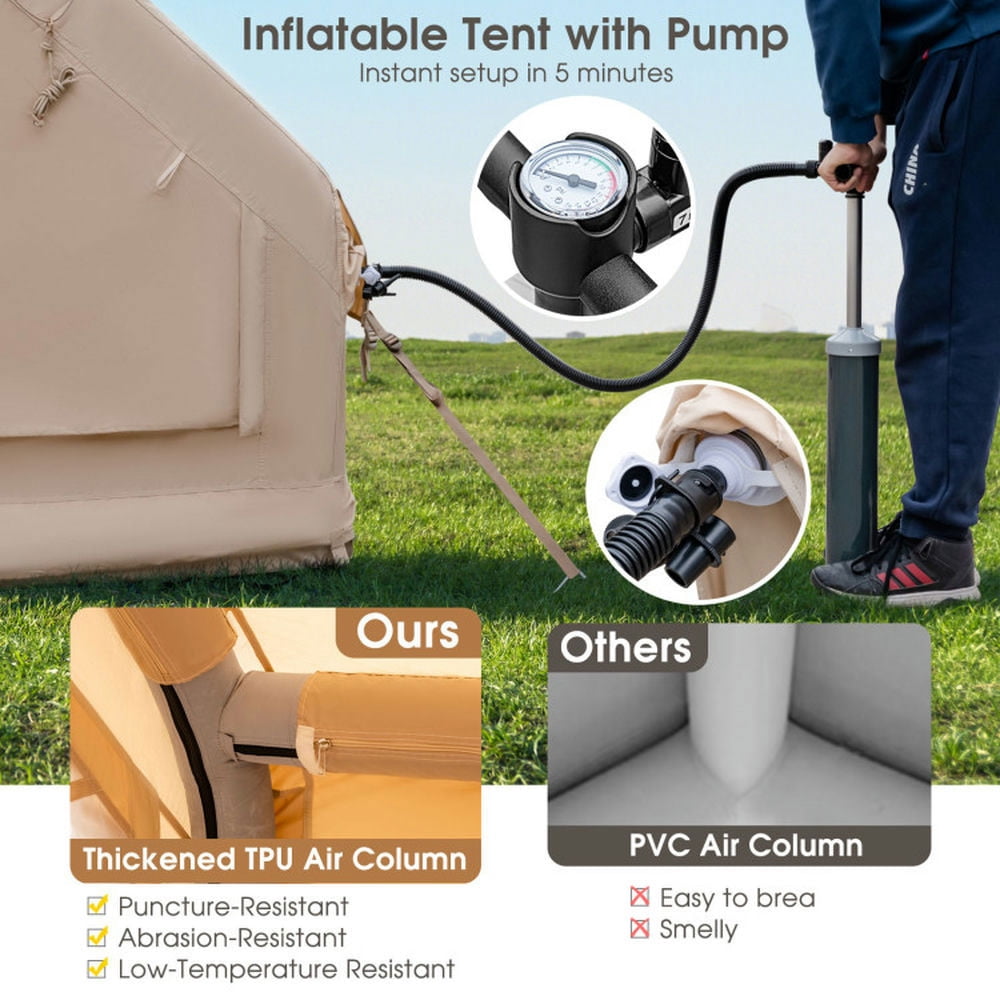 Aimee Lii Inflatable Camping Tent 2/4/6 People Glamping Tent for Family Camping with Pump, Instant Tents for Hiking & Traveling, Waterproof-Beige