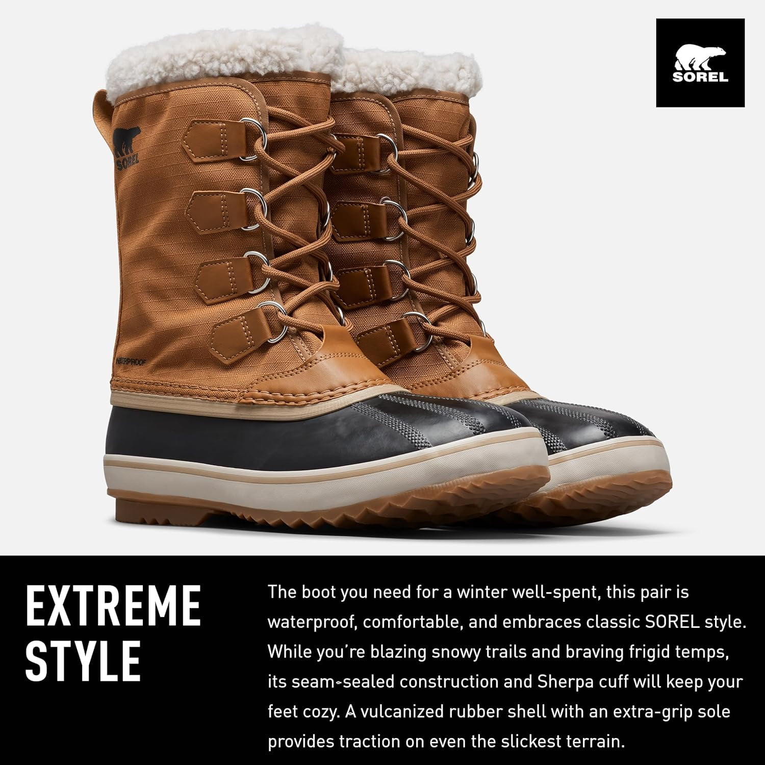 SOREL 1964 PAC T 【Brown/Brun】 SOREL 1964 Pac™ Faux Shearling-Trimmed Nylon-Ripstop and