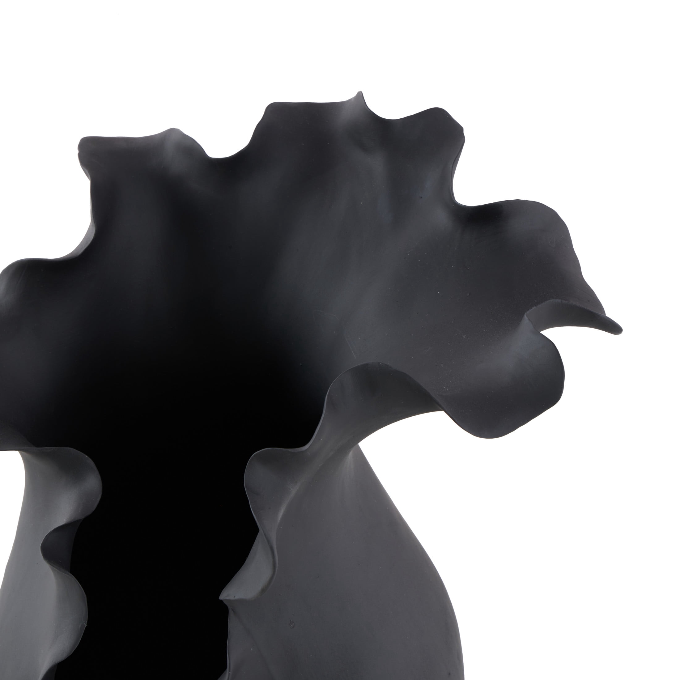 DecMode 16" Abstract Floral Inspired Black Ceramic Vase with Wavy Folded Rim