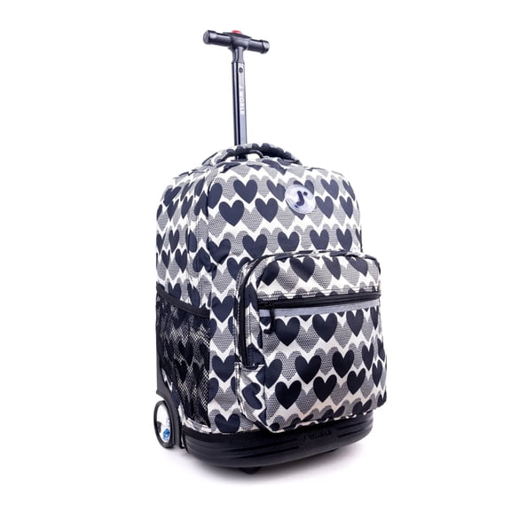 J World Girls Sunrise 18" Rolling Backpack for School and Travel, Heart Dot