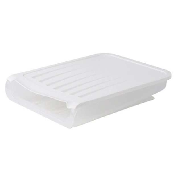 Portador de bandeja de huevos rellenos con tapa Nevera Más seguro Diseño antideslizante y con desplazamiento automático Nuevo organizador de diseño de Blanco Baoblaze Porta huevo de desplazamiento