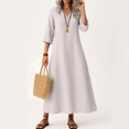 thumbnail image 2 of Womens Linen Dress Fall Long Sleeve Loose Fit Shift Dresses Lightweight Basic Vneck Long Flowy Modest Dress Light pink 2XL, 2 of 5