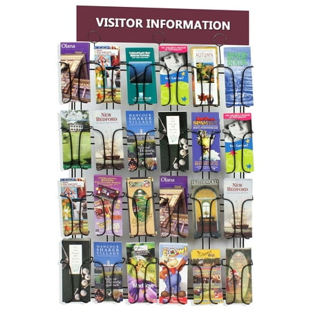 Pocket Literature Floor Display (Black Wire Wall Mounted Brochure Rack Features 24 Pockets, 27-3/4 x 41-1/2 x 2-1/2-Inch, Displays 4 x 9-Inch Literature, Includes Pre-Drilled Holes And Mounting Hardware)