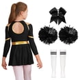 thumbnail image 2 of Aiihoo Kids Girls Cheerleading Dress Cheer Leader Suit Long Sleeve Dance Leotard Dress with Stocking A White&Black 12, 2 of 6