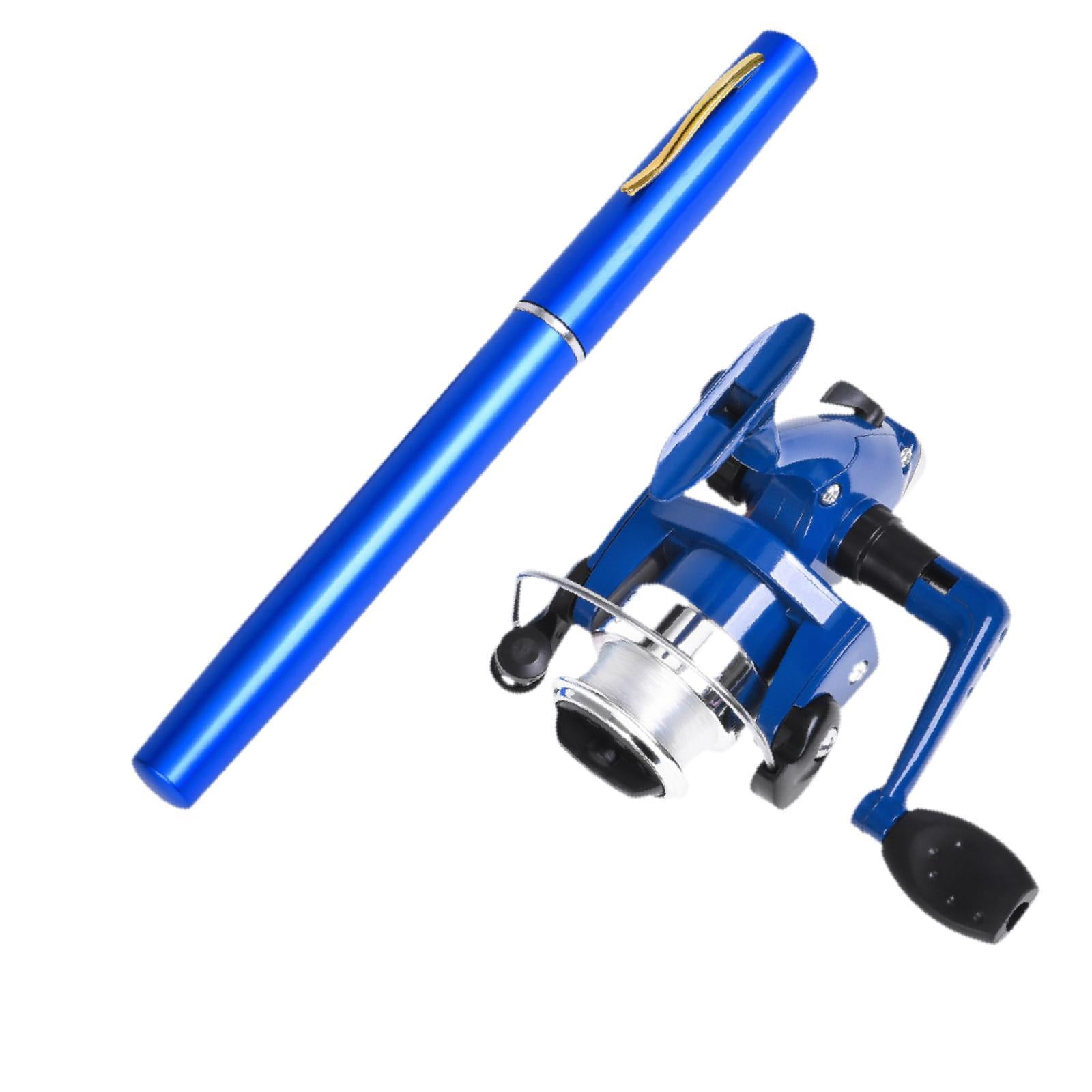 Colaxi Mini Fishing Rod Reel Combo, Mini Pen Fishing Pole Gift with Line Portable Fishing Reel for Outdoor Saltwater Freshwater Boys Blue
