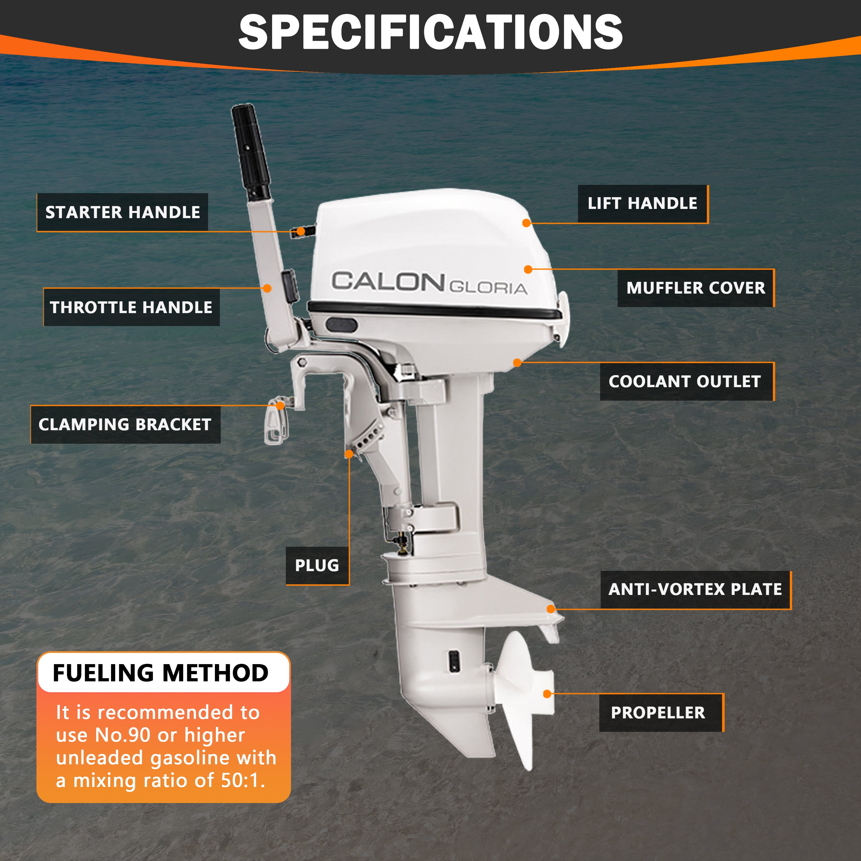 2 Stroke 9.8HP Calon Outboard Motor with Fuel Tank, 169cc Heavy Duty Long Shaft Fishing Boat Engine with Water Cooling System & CDI Ignition System for Inflatable Boat Kayak Canoe Sailboat