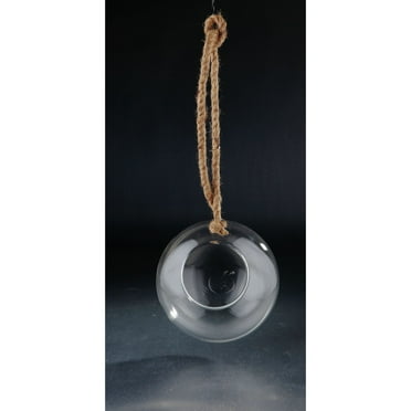 CC Home Furnishings 8" Clear Spherical Hanging Tea Light Holder with Jute Rope