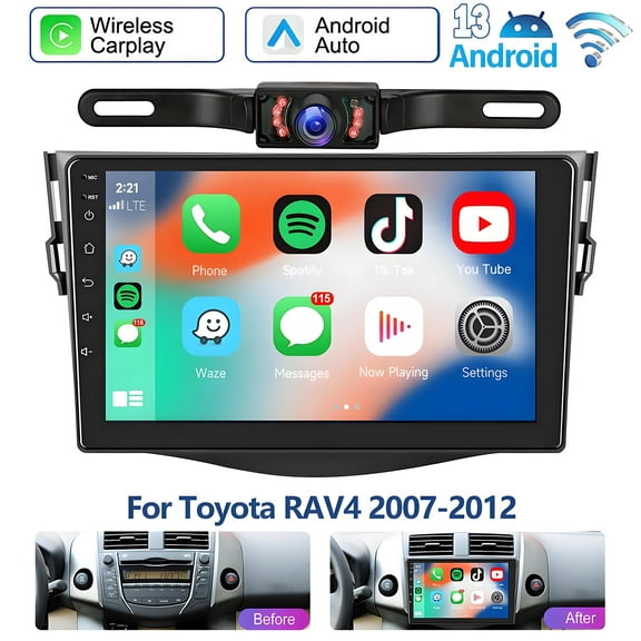 Car Radio for Toyota RAV4 2007-2012, Touch Screen 9 Inch IPS Car Stereo with Apple Carplay and Android Auto, Support Bluetooth/Mirror Link/FM/WiFi/GPS Navigation 2 32GB