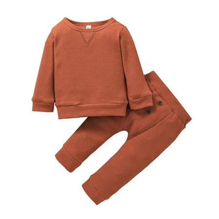 

Toddler Baby Boy Girl Clothes Set Solid Sweatshirt Tops+Button Pants Infant Outfits
