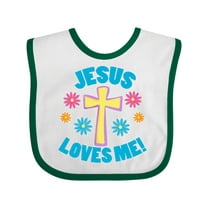 Inktastic Easter Jesus Loves Me with Cross and Flowers Boys or Girls Baby Bib