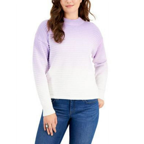 Style & Co Ombre Cotton Pullover Sweater Orchid White Ombre XL