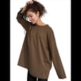 thumbnail image 3 of Camisetas de Larga con Cuello Redondo Extragrande para Mujer, Blusas Básicas de Otoño, Ropa Informal de Entrenamiento Y2K. Color Café S, 3 of 8