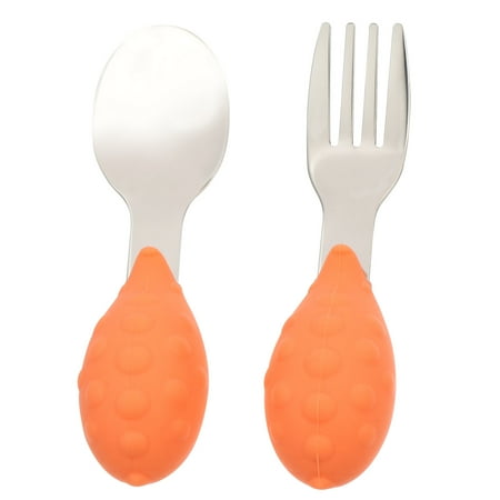 

1 Set of Safe Silicone Children Spoon Fork Stainless Steel Dining Tool for Baby