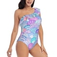 thumbnail image 3 of Pofeuu Watercolor Sea Shells 1 Print Women's One Piece Swimsuits One Shoulder Swimwear Asymmetric Ruffle Monokinis Bathing Suits-Medium, 3 of 6