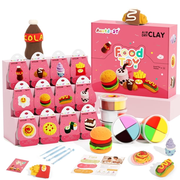 Kit de Arcilla para Secado al Aire Aestd-ST Temática de Juguetes de Comida con Herramientas 12x4 Colores