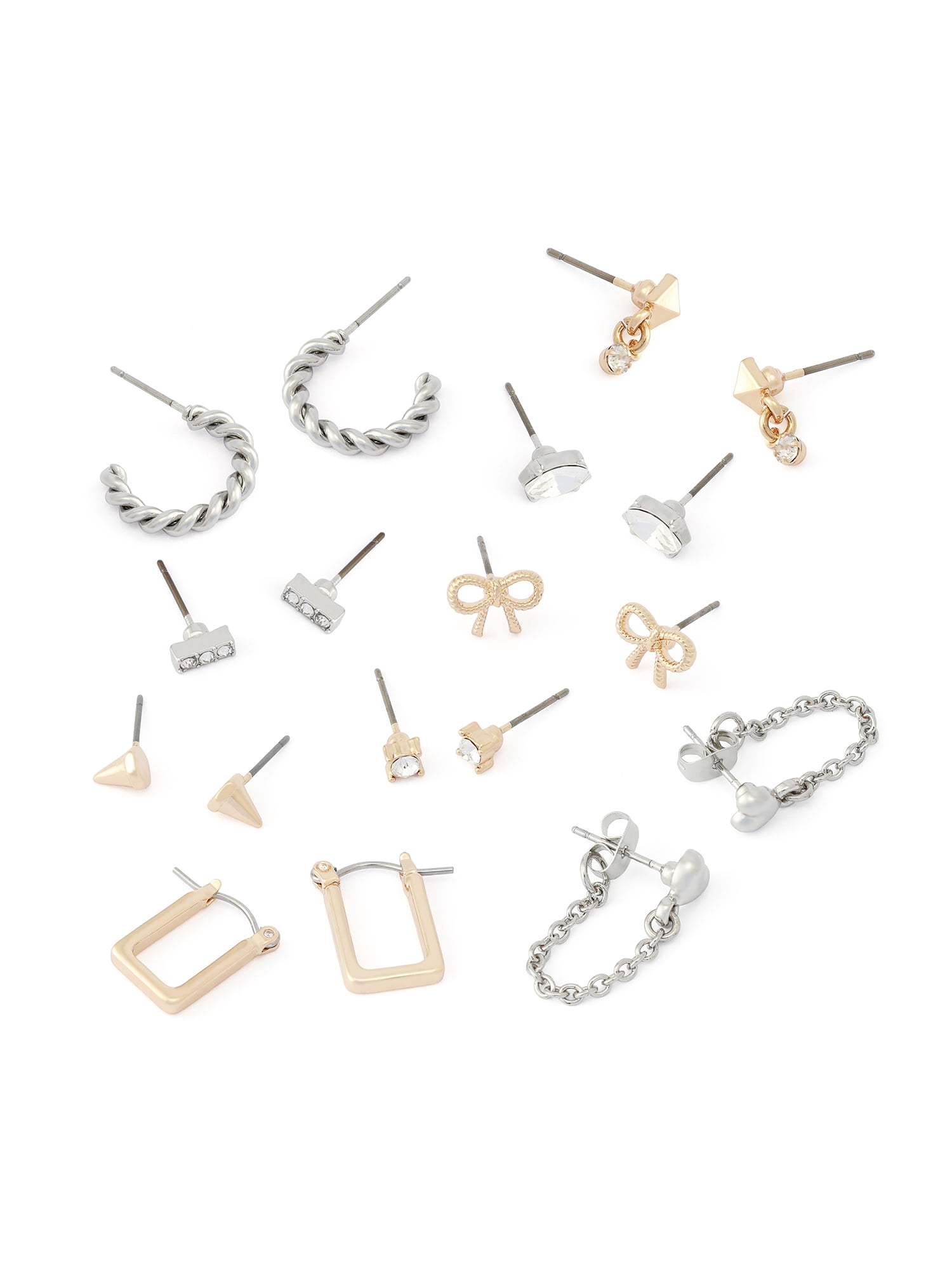 Madden NYC Women's Fashion Crystal Pave Bow Stud & Hoop Earring 9-Piece Set