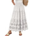 thumbnail image 2 of Women'S Boho Casual Solid Summer 2026 Lace Embroidery Eyelet Elastic Waist Skirt - Flowy Tiered A-Line Beach Maxi Skirt Flower Hollow-Out Vacation Maxi Skirt Beige One Size, 2 of 5