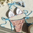 thumbnail image 4 of Staron Women's Bikini Swimsuit Striped Lace High Cut Three Point Pull-On Closure Removable Padded Bras Vacation Beach Pool Party, Light Blue L, 4 of 6