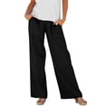 thumbnail image 3 of Women's Soft Tencel Loose Wide Leg Pants, Mid Elastic Waist with Tummy Control, Straight Leg Trousers for Casual, Walking, Travel, Office, Summer Comfort | TruHer,Black L, 3 of 9