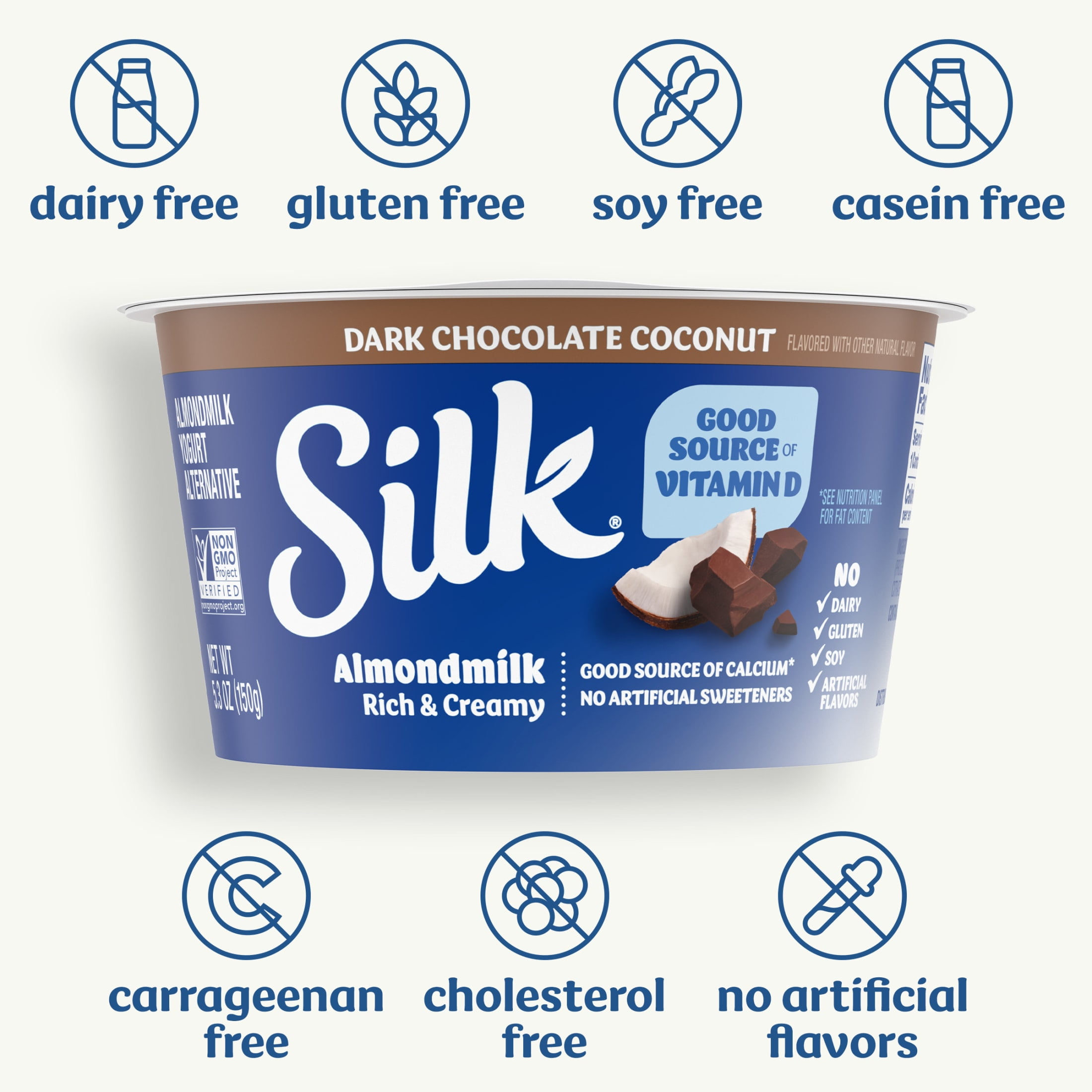 Silk Dairy Free, Dark Chocolate Coconut Plant Based, Almond Milk Yogurt Alternative Container, 5.3 oz
