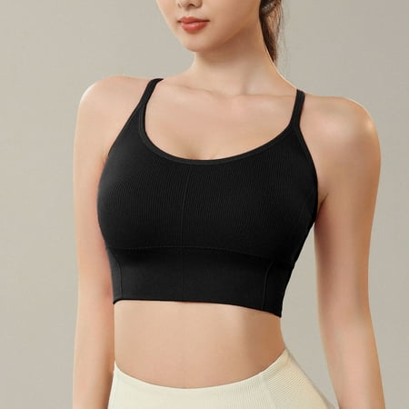 Aueoeo Women Padded Bralette Cami Bra Wireless Tank Top Sports Bra with Straps Comfort Bras Quick Dry Shockproof Fitness Underwear