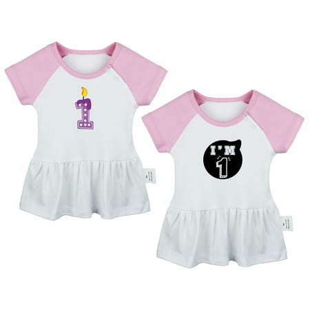 

Pack of 2 Happy First Birthday & I m 1 Funny Dresses For Baby Newborn Babies Skirts Infant Princess Dress Toddler Frocks (Pink Raglan Dresses 12-18 Months)