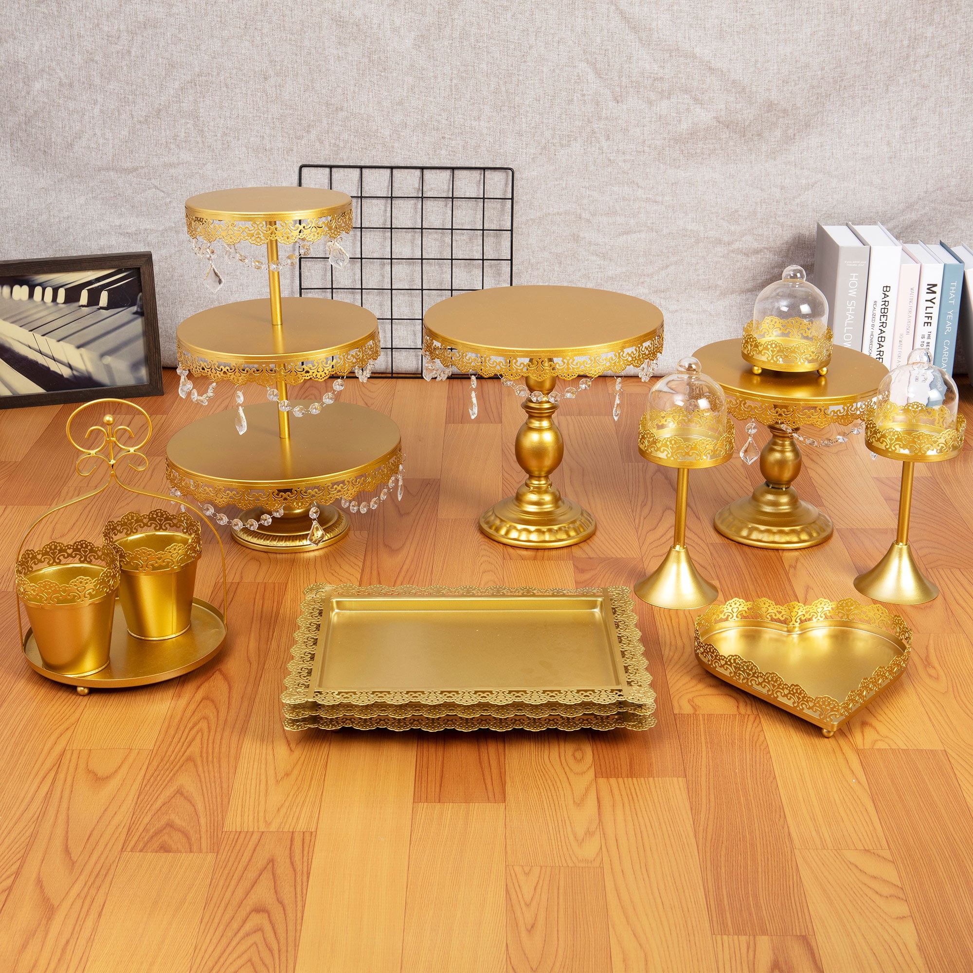 12PCS Metal Cake Holders Antique Gold Cupcake Stand Wedding Party Display Decor 
