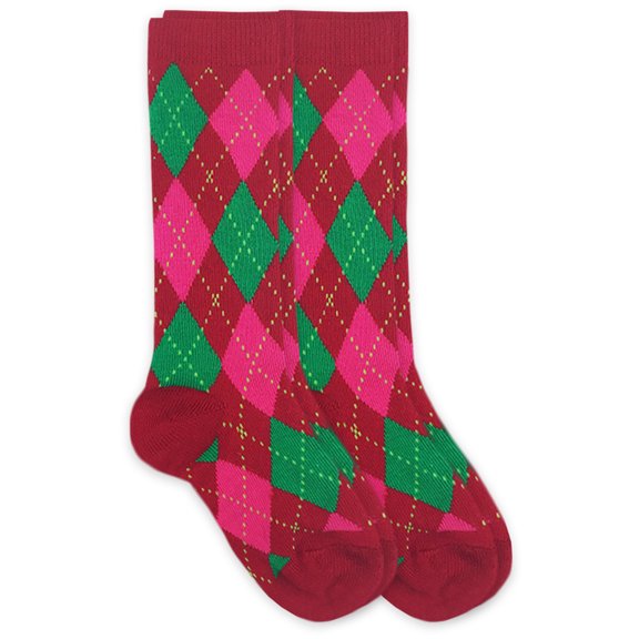 Jefferies Socks Girls Socks, 2 Pack Argyle Pattern Dress Knee High Size Toddler and XS - M