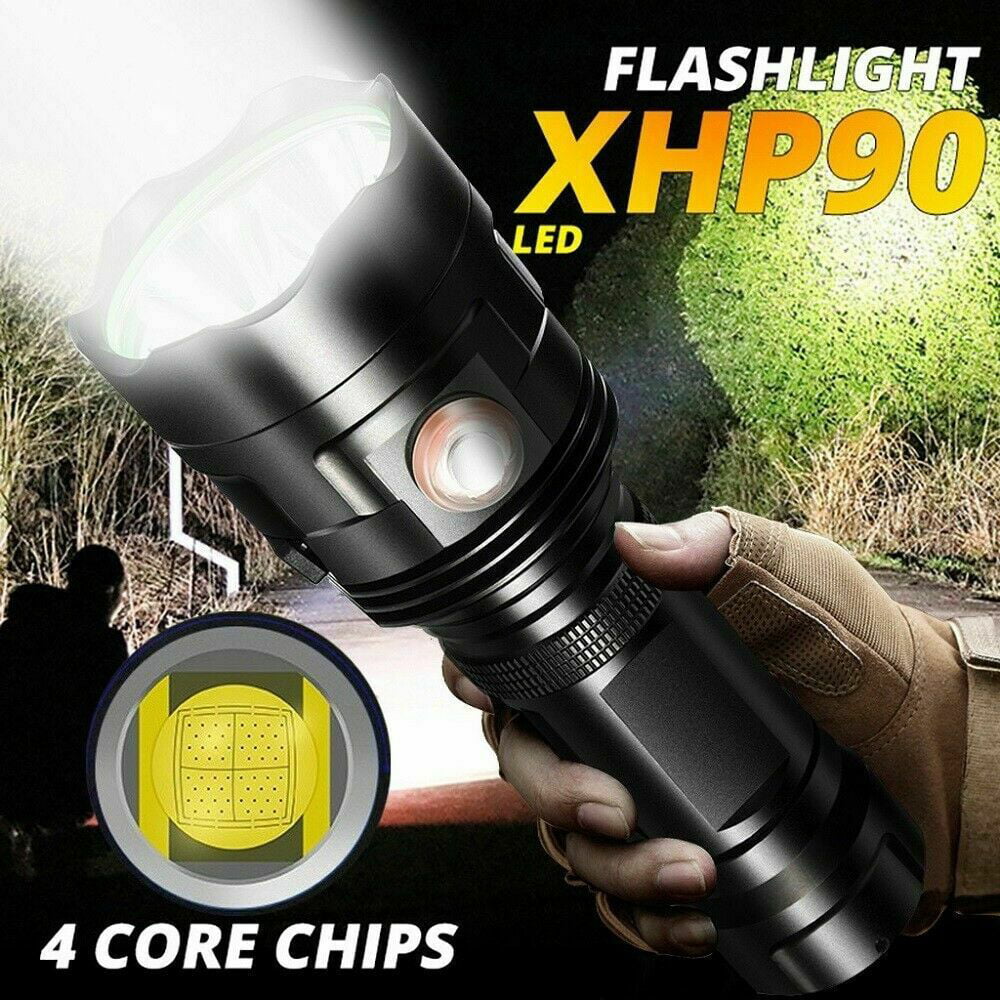 battery Details about   Zoomable Super-bright 90000lm Flashlight CREE LED XHP90 Tactical Torch 