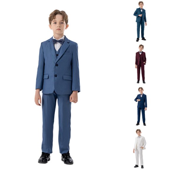 CUZIBR Toddler Boys Business Suits Coat 4 Piece Outfit Sets Tuxedo Set Kids Formal Suit For Boys With Vest Pants Bowtie Set Slim Clothes Sets,Dark Blue,4-5 Years