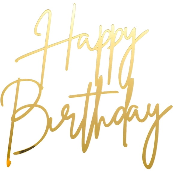 Pekkaxy 1PCS Gold Happy Birthday Cake Topper, Acrylic Happy Birthday Cake Sign Party Decorations Cupcake Toppers for Anniversary, Bridal Shower, Party Desserts Pastries Supplies​