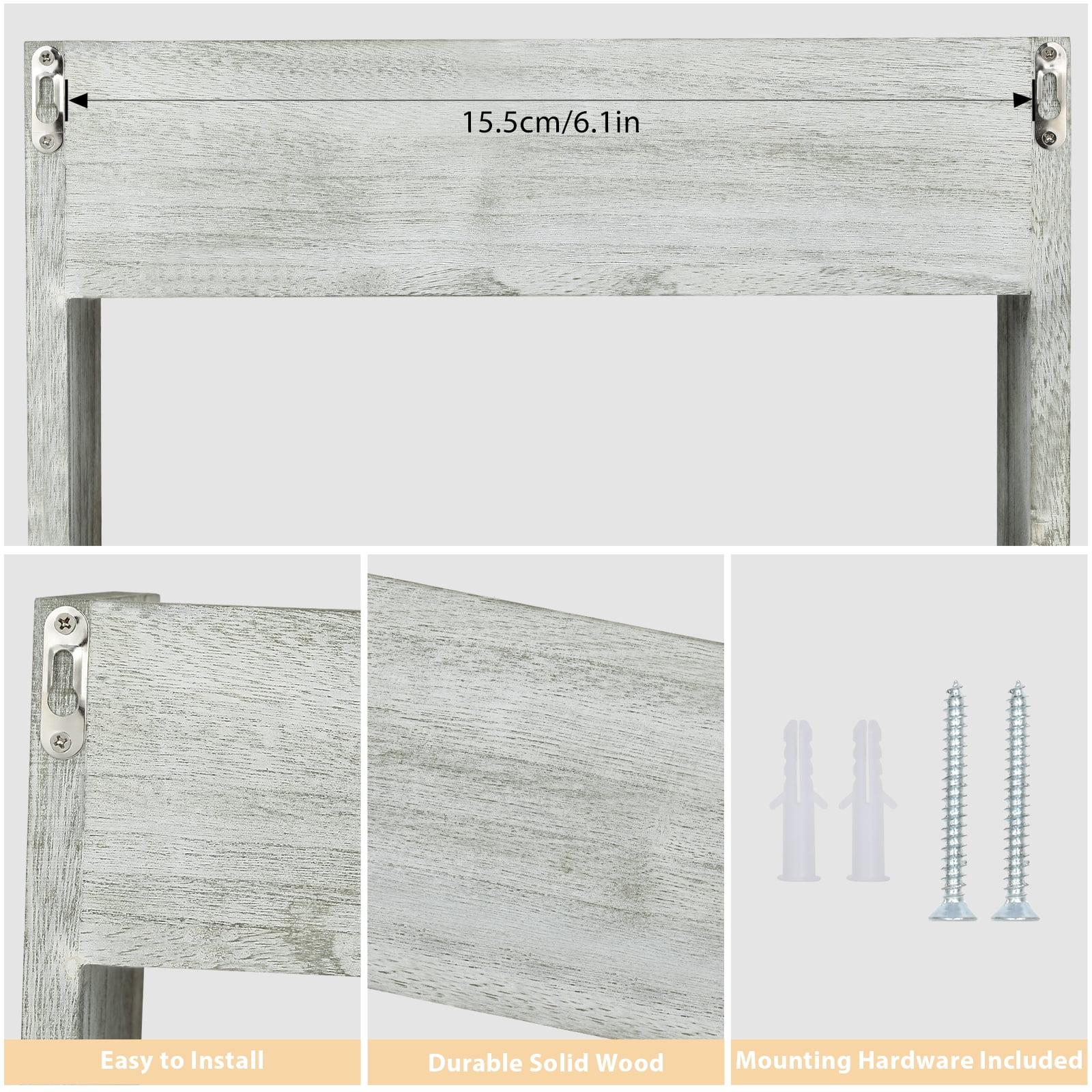 Rustic Wood Decoration Floating Storage Shelf with 3 Hooks, Olive Green