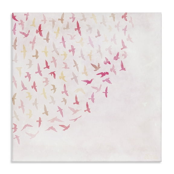 Stupell Industries Fluttering Pink Birds Animals & Insects Painting Gallery Wrapped Canvas Art Print Wall Art, 17 x 17
