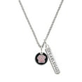 thumbnail image 1 of Delight Jewelry Silvertone Pink Paw on Black Disc Silvertone Fearless Bar Charm Necklace, 23", 1 of 4