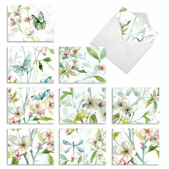 10 Thank You Note Cards Pack (4 x 5.12 Inch) - DOGWOOD DAYS M6592TYG