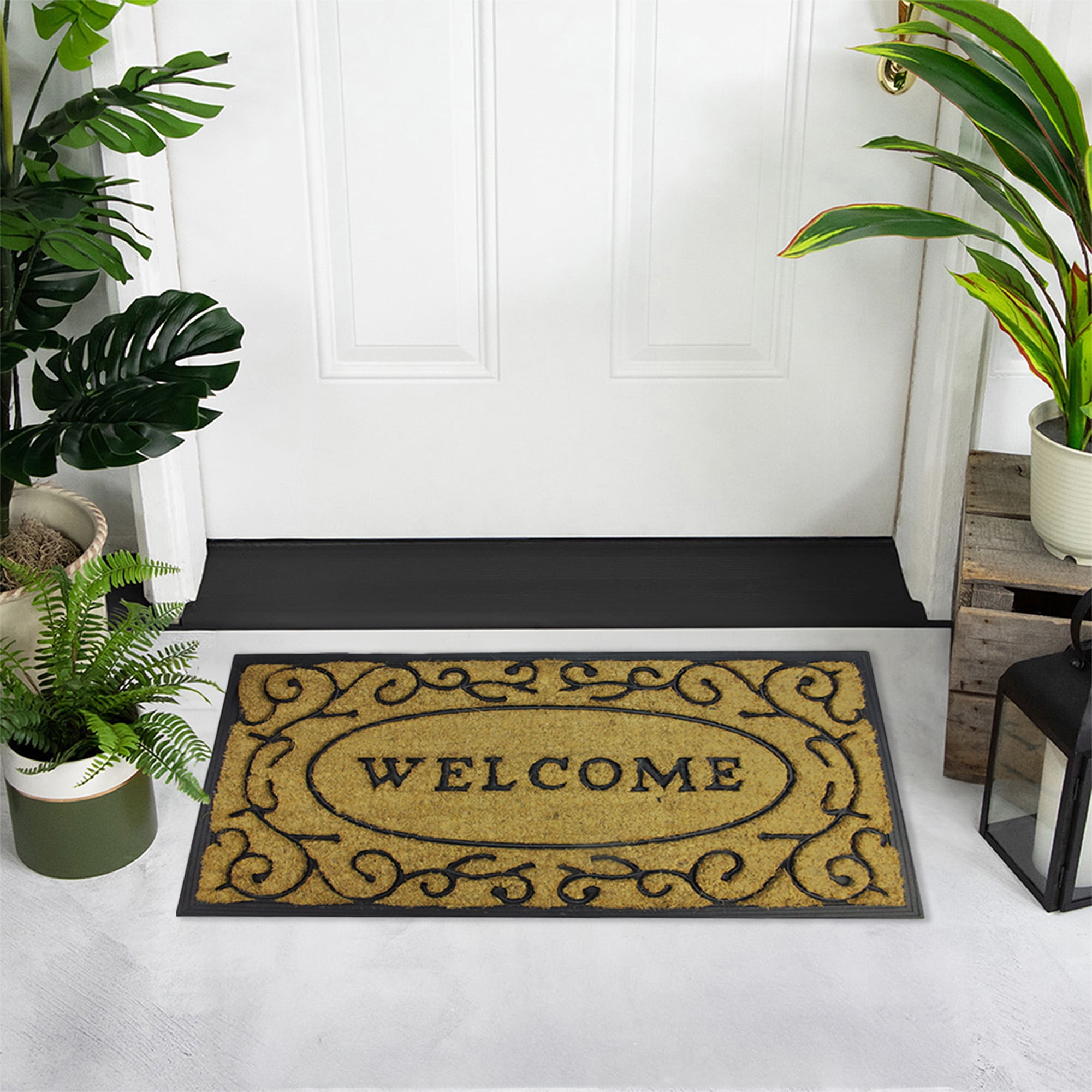 Decorative "Welcome" Rubber and Coir Outdoor Rectangular Door Mat 29.5" x 18"