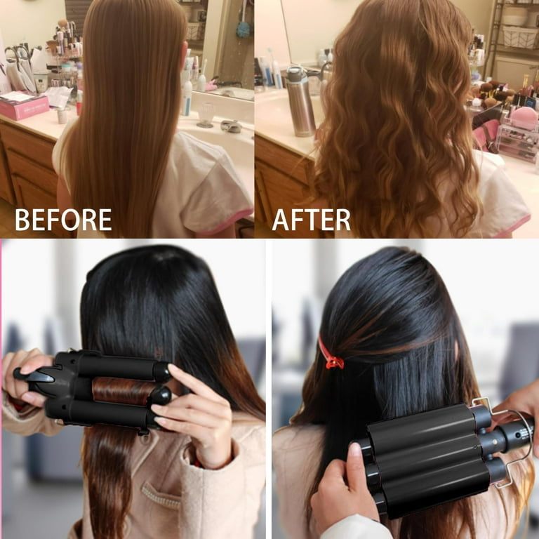 Newest 3 Barrel Curling Iron Jumbo 1.25 inch 32mm Hair Curling Wand Crimper Instant Heating Adjustable Hair Curler with 2 Temperature Control black