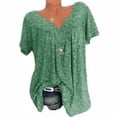thumbnail image 2 of Camiseta de mujer con cuello en V, manga corta, camiseta de verano informal estampada, verde, L sidaley  AP001653-11, 2 of 5