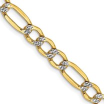 Primal Gold 14 Karat Yellow Gold 5.25mm Semi-solid Pave Figaro Chain