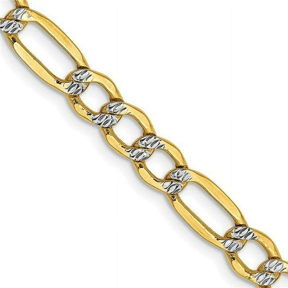 Primal Gold 14 Karat Yellow Gold 5.25mm Semi-solid Pave Figaro Chain